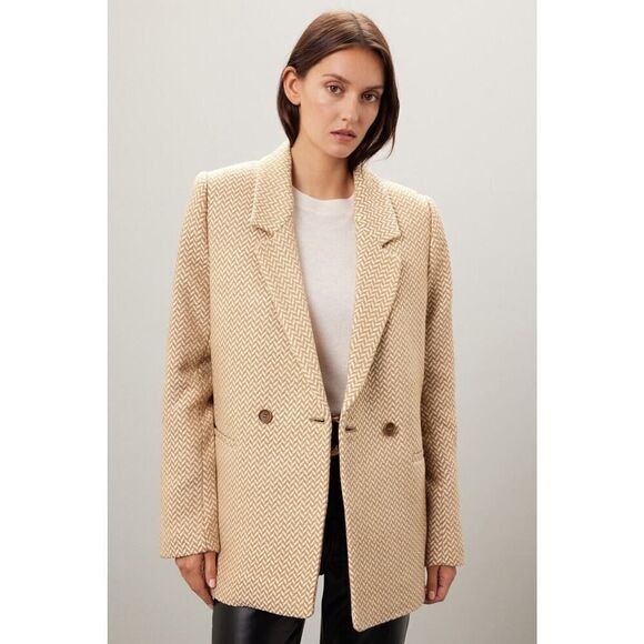 Anine Bing Herringbone Tweed Classic Blazer Tan/White Jacket XL - Picture 15 of 15